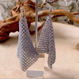 VTG- Reversible Silver/ Red & Black Tartan Mesh Drop Hook Earrings